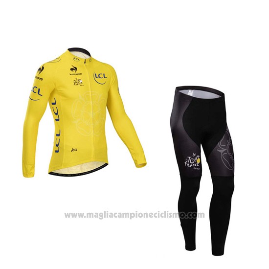 2014 Abbigliamento Ciclismo Tour de France Giallo Manica Lunga e Salopette